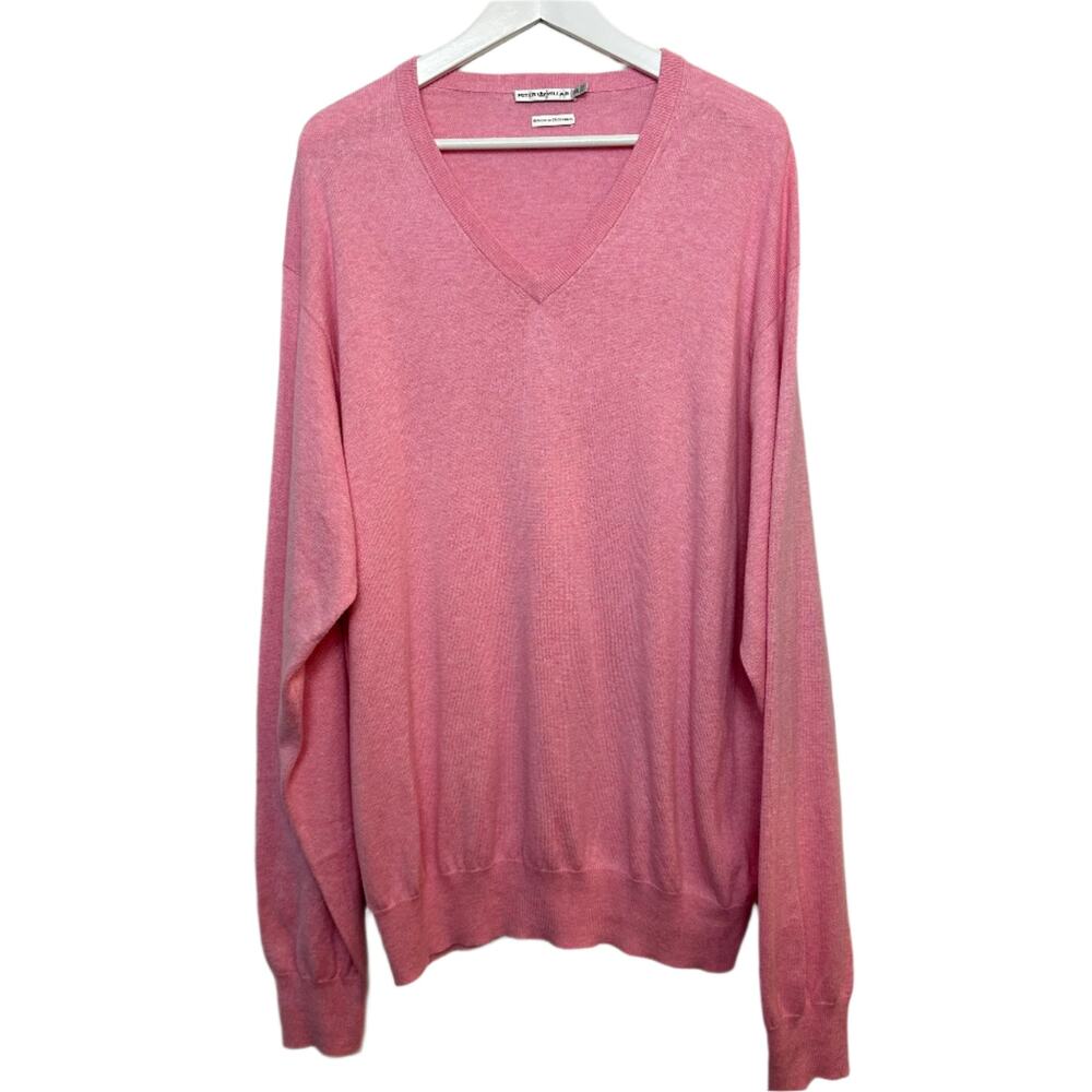 Peter Millar Sweater Pink Cotton Cashmere Mens Knit Pullover V Neck Pullover XXL